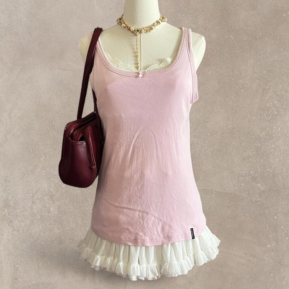 Nicole Miller Cotton Pink Tank Top with Bow